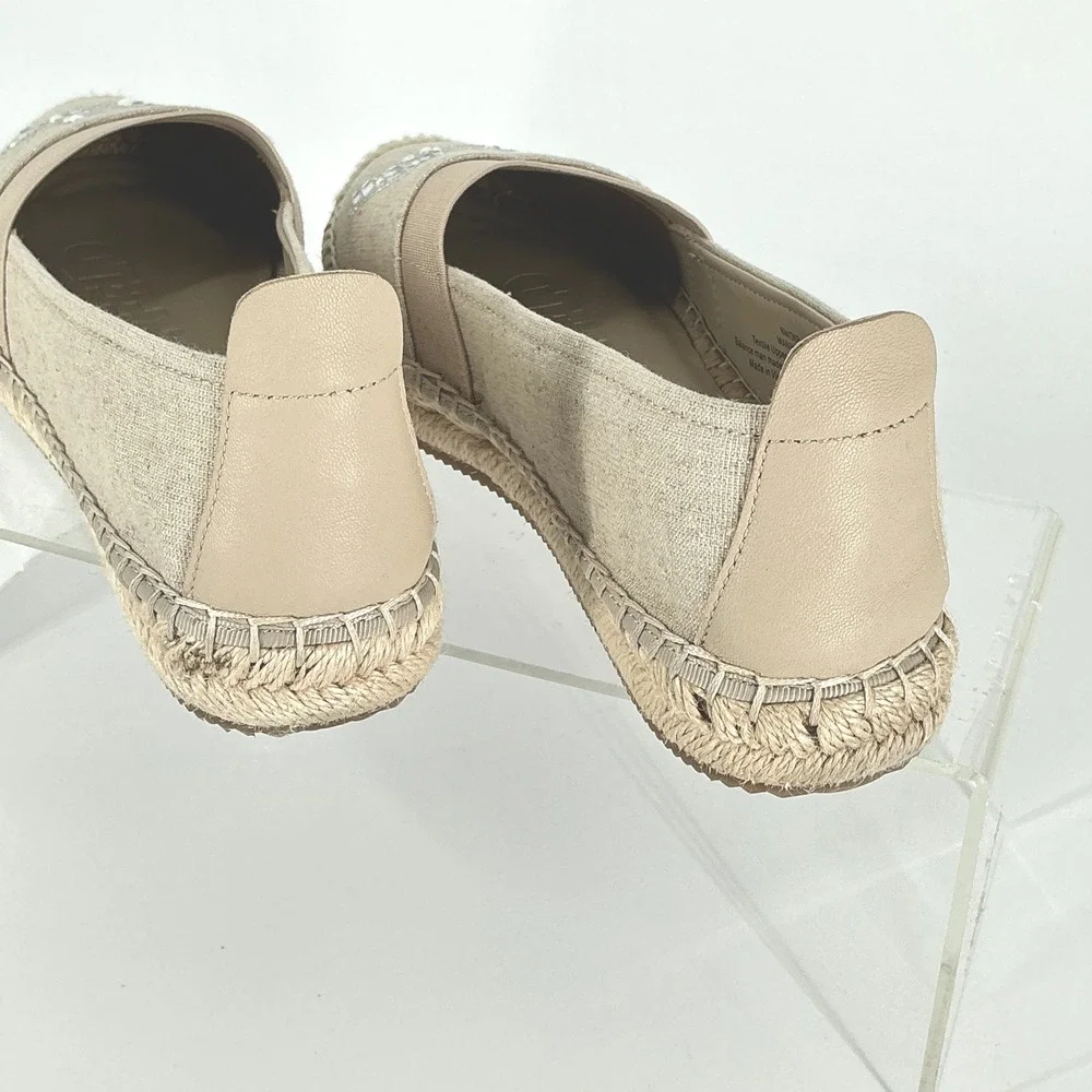 Karl Lagerfeld Paris Size 6 Manika‎ Espadrille Flats Beige Rhinestone Logo